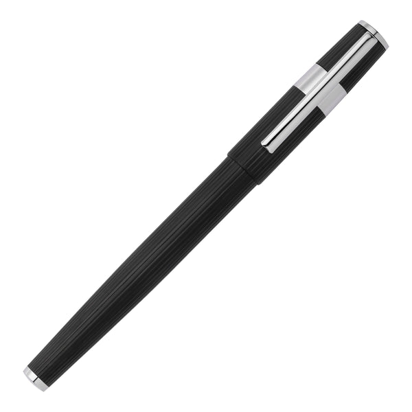 Hugo Boss Gear Pinstripe Fountain Pen Black And Chrome