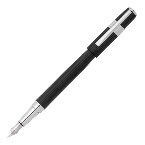 Hugo Boss Gear Pinstripe Fountain Pen Black And Chrome